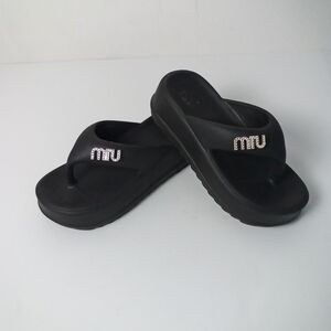 Miu Miu Black Slide Sandals with Logo Rubber Flip Flops EUC 40/41 US 9/10